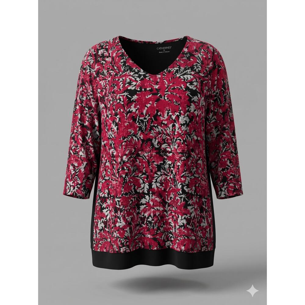 Catherines Womens 1X Whimsigoth Artsy Romantic Layered Overlay V-Neck Mesh Tunic